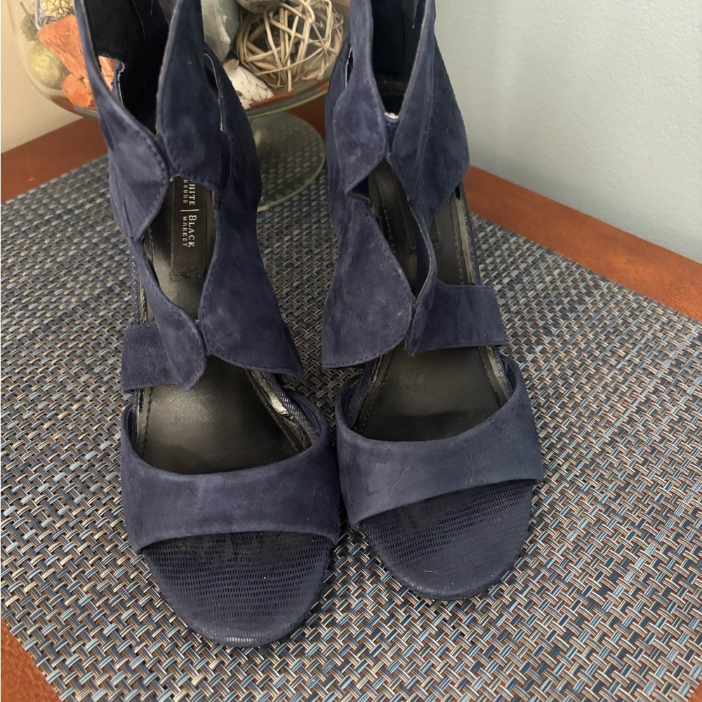White House Black Market Blue Suede Heels